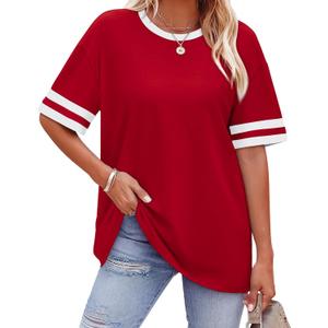 WIHOLL Womens T Shirts Loose Fit Short Sleeve Tees Crew Neck Color Block Summer Tops 2026 Fashion (XXL)