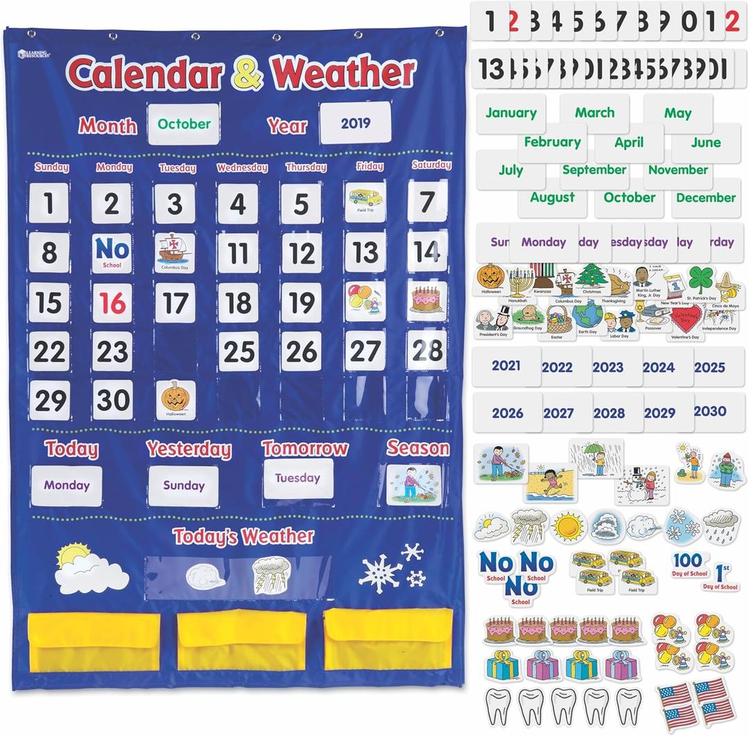 Learning Resources Day to Day Calendar & Weather Pocket Chart, Classroom Must Haves, Teacher Supplies, Back to School, Daily Routine for Kids, Kindergarten & Homeschool, Multi-Color