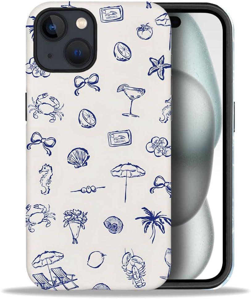 Compatible with iPhone 14 Plus,Anti-Scratch Frosted Case Cover,Blue Coastal Food Sea Summer
