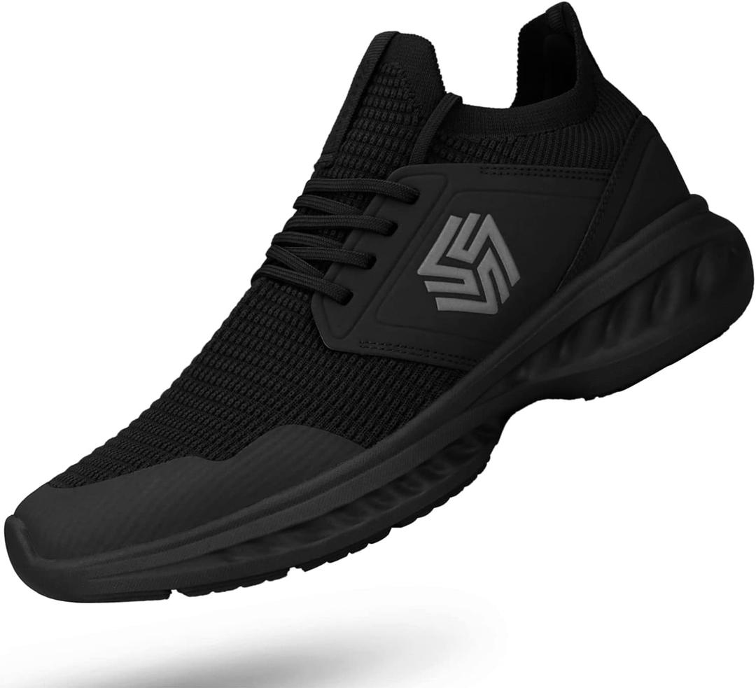 Giniros Mens Slip On Walking Shoes Non Slip Running Shoes Breathable Workout Shoes Lightweight Gym Sneakers All Black Size 12