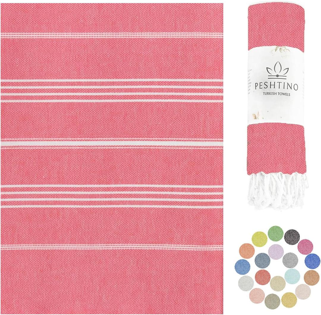 Turkish Beach Towel, 100% Cotton, 38x71 inch, Quick Dry, Thin, Lightweight, Soft, Sand Free, Compact Towels for Beach, Pool, Bathroom, Spa, Yoga, Picnic and Travel (Coral)