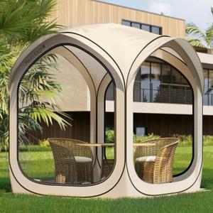 6x6 FT Pop-Up Screen House Tent, Portable Instant Screen Room Canopy with Mesh Doors and Carry Bag for Patio, Backyard, Deck, Camping, and Outdoor Activities,Beige