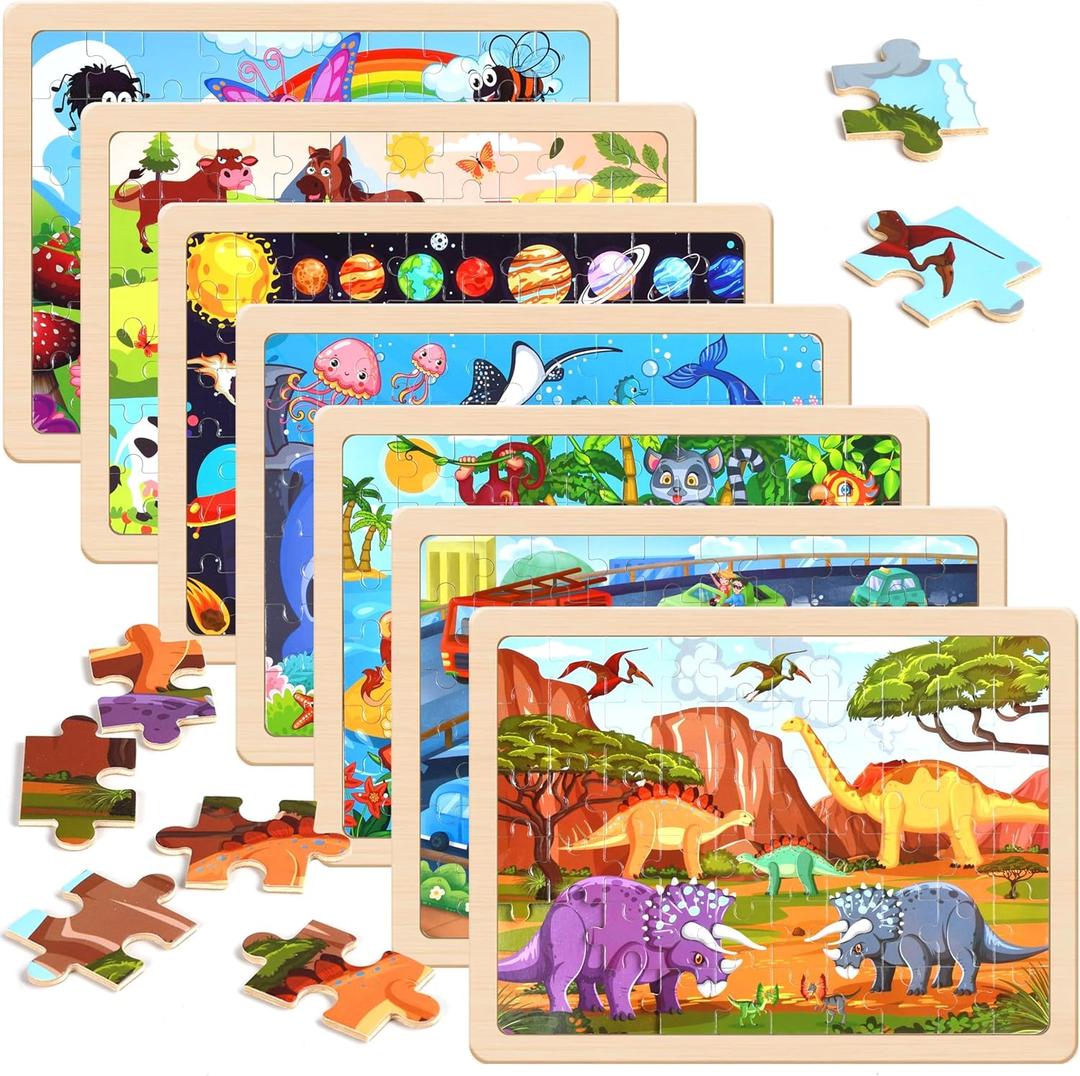 OCTERIC 7 Packs Puzzles for Kids Ages 4-6, 60 PCs Wooden Jigsaw Puzzles Preschool Educational Toys Gifts for Children Ages 4-8, Kids Puzzle for 3 4 5 6 Year Olds Boys Girls