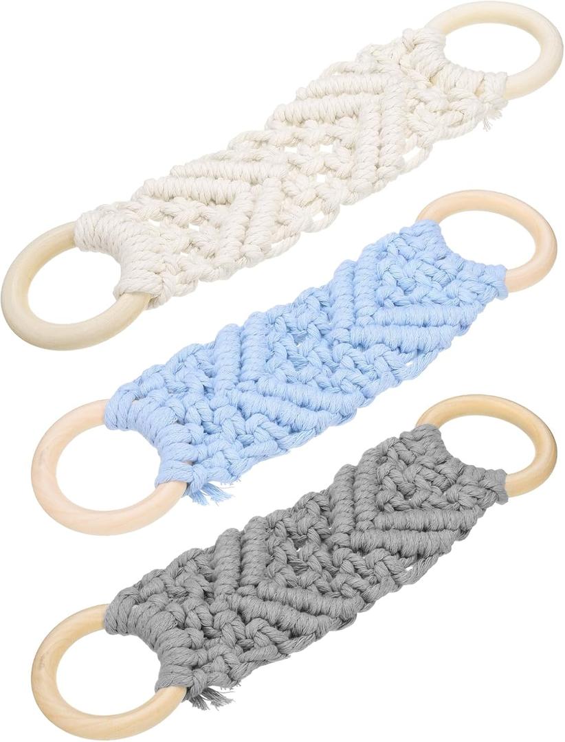 uxcell 3Pcs Kitchen Dish Towel Holder, 10"x2.4" Crochet Towel Ring with Hanging Loop for Cabinet House Oven Stove Door (Grey, Light Blue, Cream White)