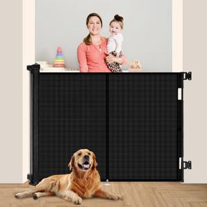59 inch Retractable Baby Gates 48 inch Tall, Retractable Gate with Reinforced Strip Design to Prevent Crawling Through, Retractable Dog Gate for Stairs, Doorways, Hallways (Black)