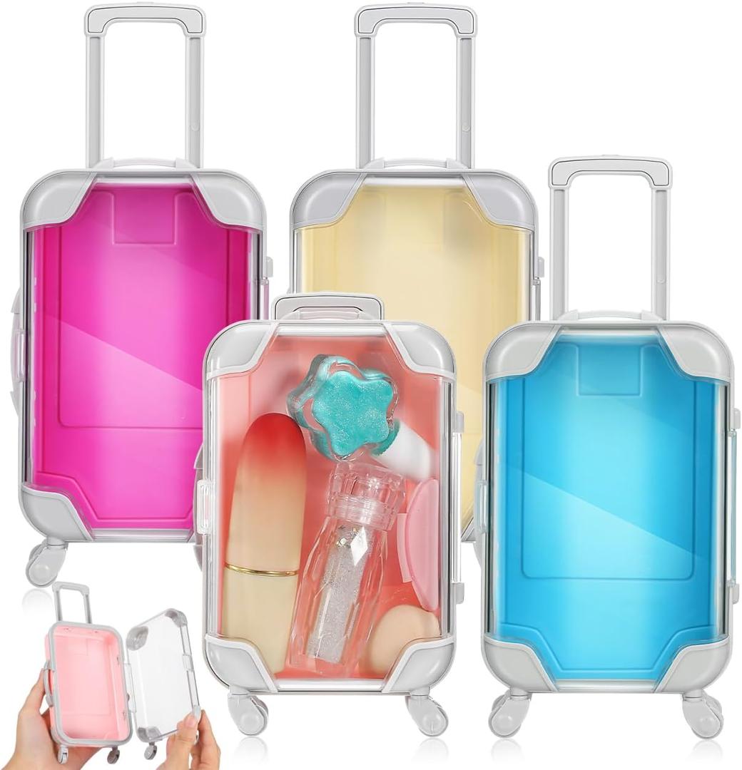 Lurrose Mini Suitcase Party Favor Box: 4pcs Mini Suitcase Gift Box - Mini Luggage for False Eyelash Candy Makeup Jewelry