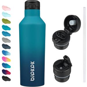 BJPKPK Insulated Water Bottle With Straw 25oz Stainless Steel Water Bottles With 2 Lids And Carry Handle Reusable Travel Metal Thermo,Indigo Black