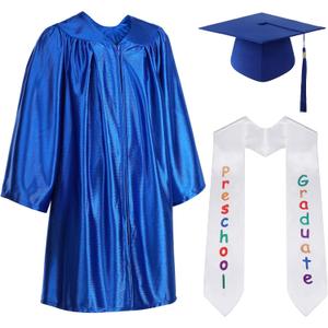 Tarpop 2025 Preschool Grad Caps Gown with Stole Graduation Cap with Tassel Kindergarten Graduation Set for 4-6 Years Children (Blue)