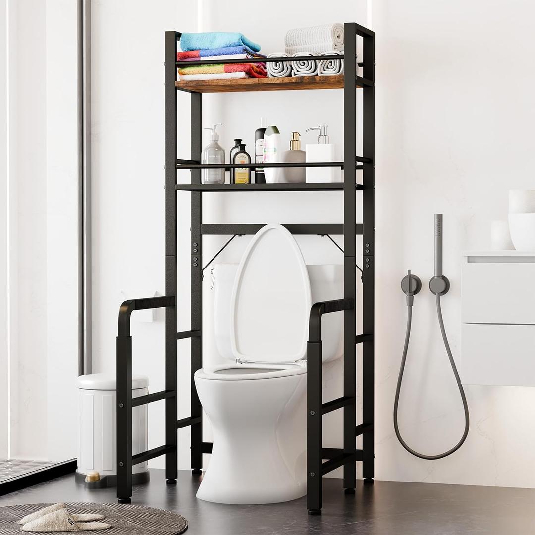 Toilet Safety Rail with Storage, Adjustable Toilet Handles for Elderly & Seniors, Handicap Bathroom Accessories, Easy Installation Bathroom Toilet Grab Bar Fit Any Toilets