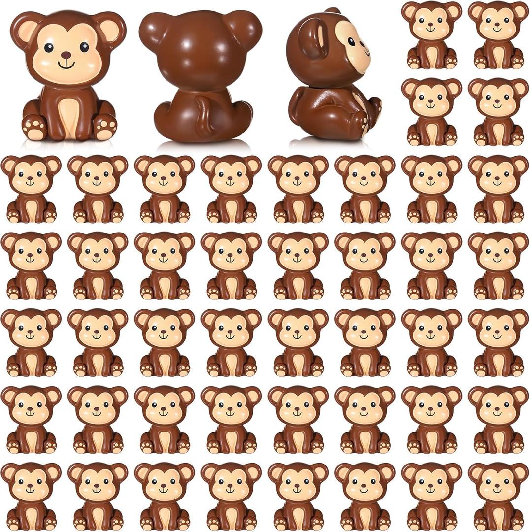 Silipull 50 Pcs Mini Monkey Figurines Resin Monkey Figures Bulk Tiny Animals Favors for Summer Cake Topper Goodie Bag Fillers Supplies Stuffers(Cute,Brown)