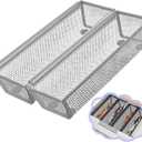 2PCS Drawer Organizer, Mesh Drawer Organizer with Interlocking Arm for Utensil, Cosmetic, Flatware, Pen (9 * 3 * 2 Inches, Grey)