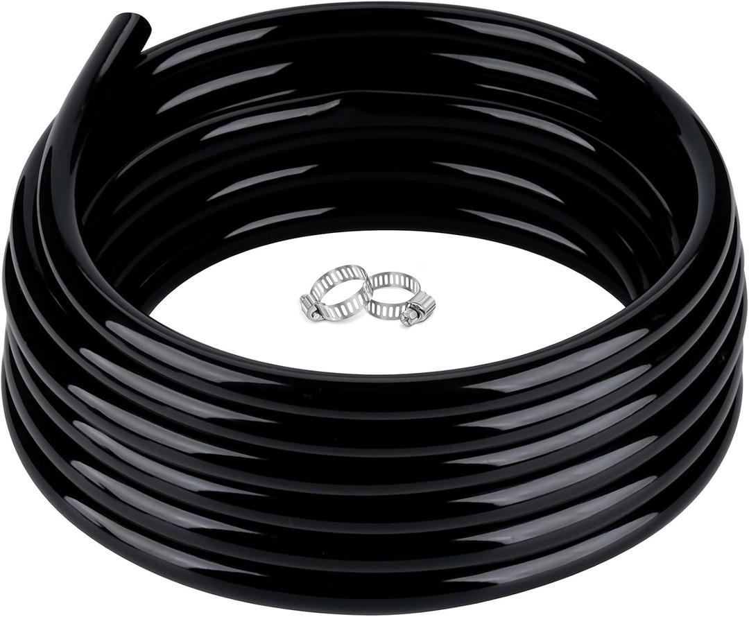 3/4" id - 50ft Black Vinyl Tubing Flexible PVC Tube Hybrid Hose Transfer Water Fuel Gas for Pond Fountain Garden Waterfall, Durable and Safe, with 2 Hose Clamps