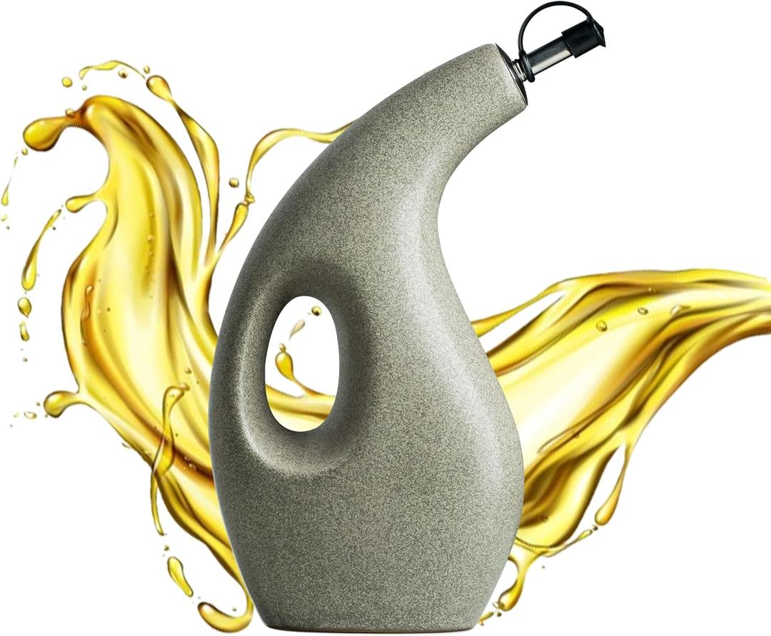 Olive Oil Dispenser Bottle for Kitchen with Spout, Ceramic Cooking Oil Dispenser for Vinegar Coffee Syrups & Other Liquids, 23oz (Grey)