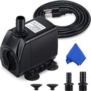 Fountain Pump, 880GPH Submersible Water Pump, Durable 60W Outdoor Fountain Water Pump with 6.5ft Power Cord, 3 Nozzles for Aquarium, Pond, Fish Tank, Water Pump Hydroponics, Backyard Fountain