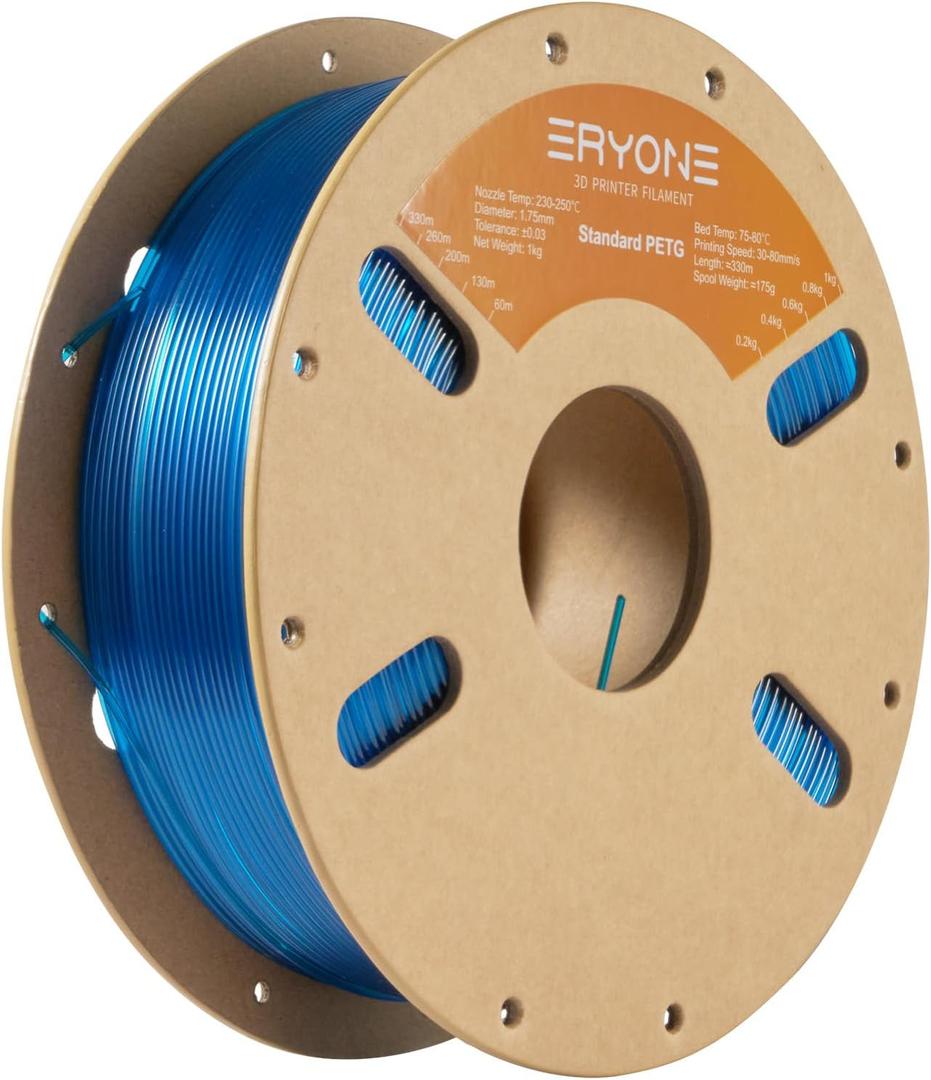 ERYONE PETG Filament for 3D Printer, 1.75mm +/-0.03mm, 1kg(2.2LBS)/Spool, Transparent Blue