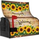 Sunflower Welcome Mailbox Cover Magnetic Standard Size 21x18 Inch Wooden Background Floral Letter Box Cover for Outdoor Garden Yard Decor