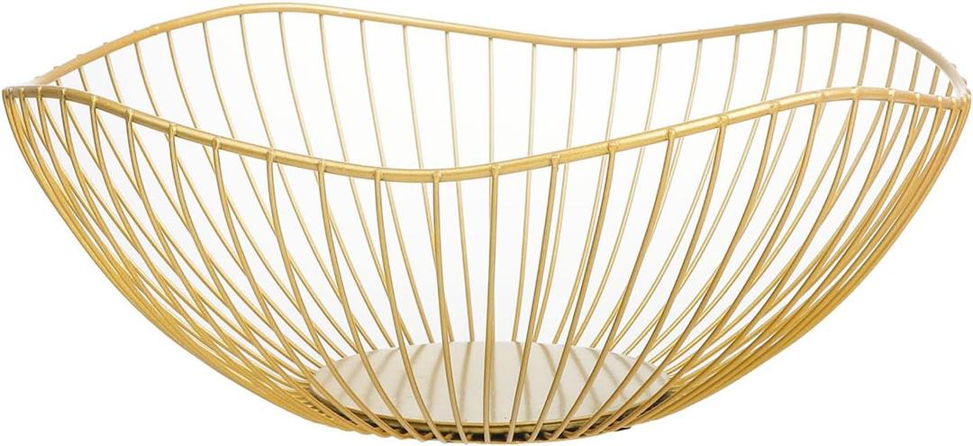 IBWell Classic Style Curved-Edge Modern Creative Stylish Single Tier Dish,Metal Iron Wire Fruit Vegetables Bread Decorative Stand Serving Bowls Basket Holder (Dish) (Gold)