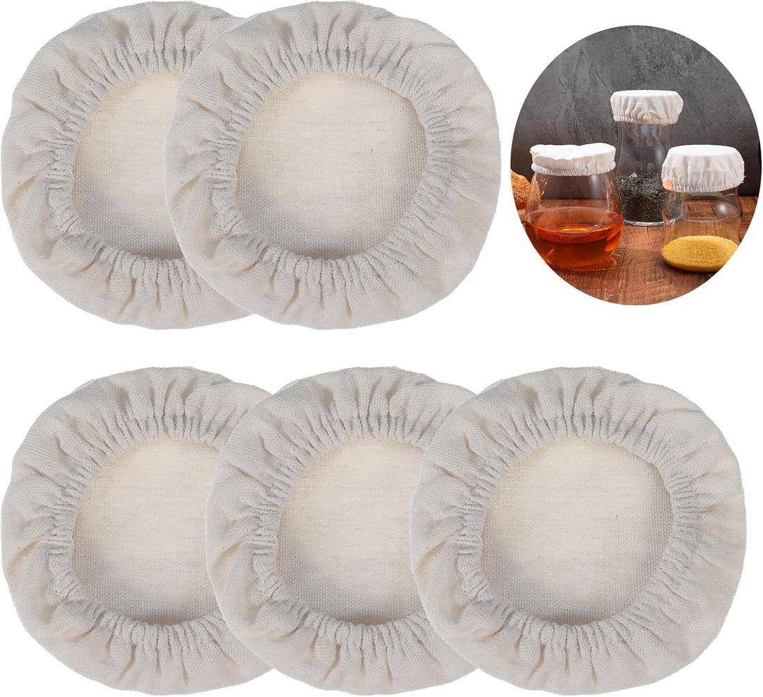 Cloth Covers for Sourdough Starter Jars Or Kombucha Kefir Fermentation Cheese Fabric Lids Bread Fermentation Cover Elastic Cotton Cloth Linen Covers for Jars Mouth from 3-4 inch