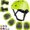 WayEee Kids Bike Helmet Set Skateboard Knee Pads, Helmet Pad Set Protective Gear Set Adjustable for Girls Kids 3-14 Helmet Elbow Pads Wrist Guards for Sport Cycling Bike Roller Skating Scooter (Green)