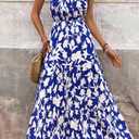 BTFBM Women Summer Dresses Casual Sleeveless Maxi Dresses Cute Floral Long Dress Wedding Guest Dress (Blue, M)