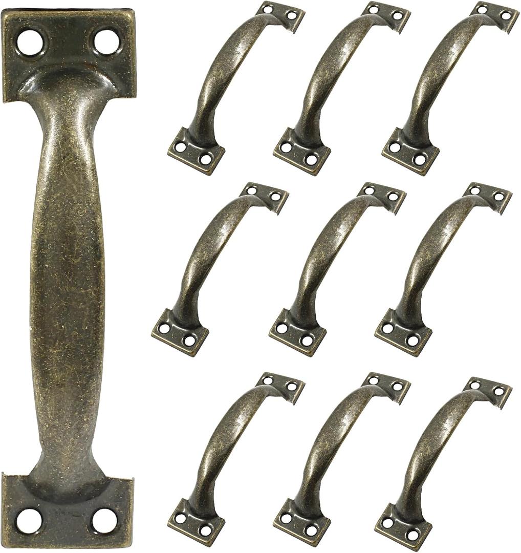 10Pcs 4 Metal Door Handles Bow, Large Door Pulls Vintage barn Handles for Furniture Cabinets Kitchen Drawer Dresser Gate - Antique Bronze