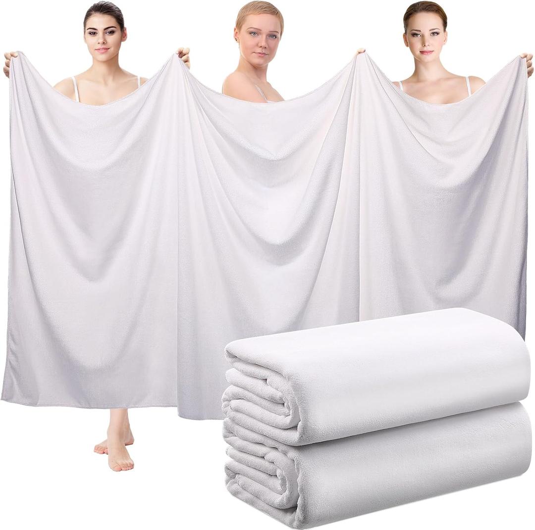 Mixweer 2 Pcs Oversized Bath Towels, 40 x 80 Inch Giant Microfiber Jumbo Bath Sheets Ultra Soft Bathroom Microfiber Quick Dry Absorbent Shower Towels for Spa Camping Beach (White)