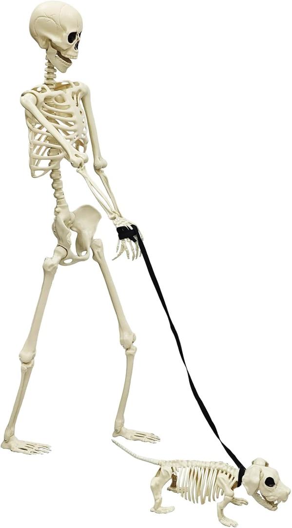 5.4FT Halloween Skeleton Life Size Human Adult Skeletons with Skeleton Dog Halloween Decorations for Indoor Outdoor Garden Lawn,Haunted House Props, Spooky Scene Party Decor, Set AA