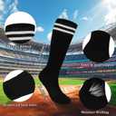 KEUKORZ 3 Pair Athletic Socks Black White Blue Youth Adult Non-Slip Classic Stripes Long Knee-High Baseball Football Sports Socks for Men and Women