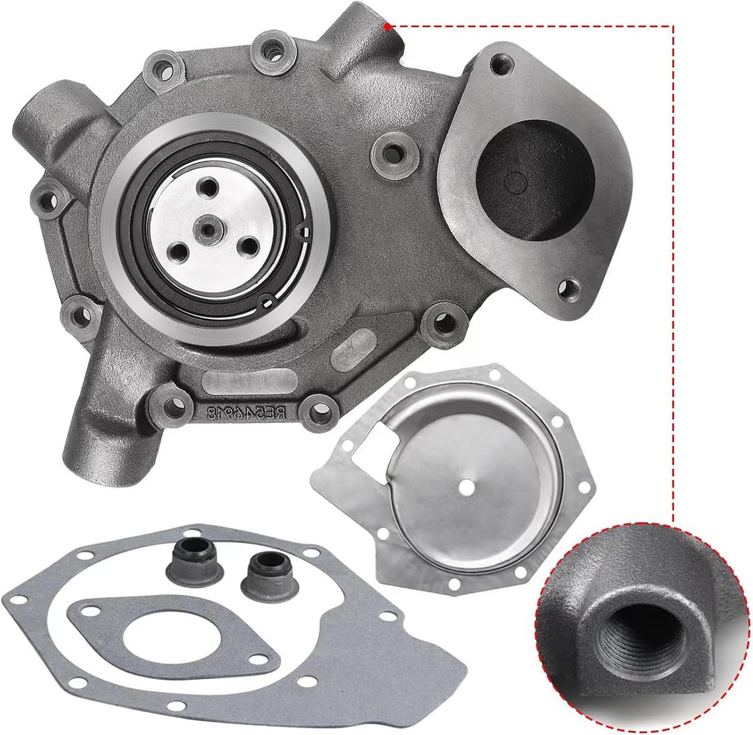 AULINK RE523169 RE546918 SE502816 Water Pump with Cover For John Deere 6105R 6115R 6125R 6105M 6115M 6125M 6140M 7630 7730 7830 7930 7430 7330 7530 7130 7230 6230 6330 6430 624J 644J 850J-8.1L