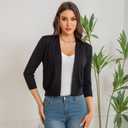 Women's Cropped Open Front Knit Cardigan V-Neck 3/4 Sleeve Lightweight Bolero Short Shrugs Sweaters Tops Black XL (Black, XL)