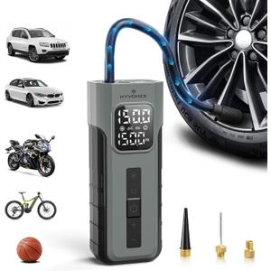 HYVOHEX Tire Inflator Portable Air Compressor, 1 Min Fast Inflation Cordless Bike Pump with Digital Pressure Gauge LED Light, 150 PSI Electric Air Pump for Car Tires, Bicycle, Motorcycle, Ball (Grey)