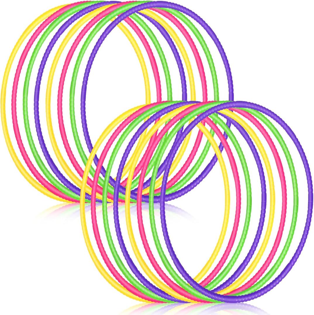 Libima 16 Pcs Toy Color Hoop for Kids, Detachable Adjustable Light Weight Plastic Colored Hoops Toy Circles for Party Games, Dance, Dog Agility (28 Inch, Green, Purple, Yellow, Pink)