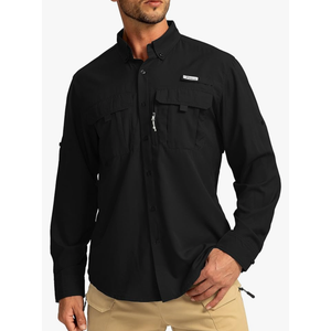 Men's Sun Protection Fishing Shirts Long Sleeve Travel Work Shirts for Men UPF50+ Button Down Shirts with Zipper Pockets XXL