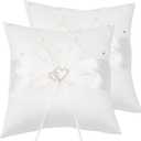 QIRMIZI 2 Pack Pearl Ring Pillow, Cushion, Bearer, Holder for Beach Wedding, Ceremony, Proposal