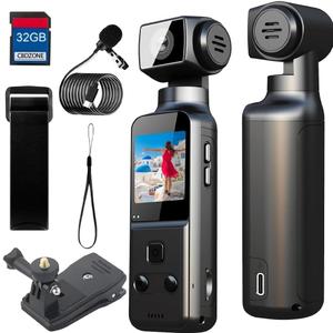 4K Pocket Body Camera with Audio & Video Recording, 270° Rotating Len, EIS Stabilization, Handheld & Wearable POV Cameras with External Microphone, Vlogging Camera for Travel, Meeting, Daily Use(32GB)