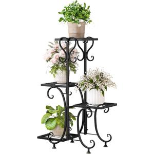 INGIORDAR Plant Stand Indoor Outdoor Shelf 4Tier Metal Holder Pot Rack Multiple Plants Stand Tall Flower Shelf Corner Living Room Garden,Black (Black, 4 Pots)