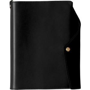 B6 Size Leather Planner Cover, Made in Japan, Accommodates Thicker Notebooks, Multifunctional Pens, Business Cards, Black/Black Leather Book Cover