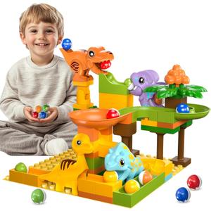 Marble Runs for Kids 4-8, Dinosaur Toys, Interactive Learning STEM Building Toys with 4 Race Track, Compatible with All Major Brands for Kids Ages 3 4 5 6 7 8+ Boys Girls Gifts (Green)