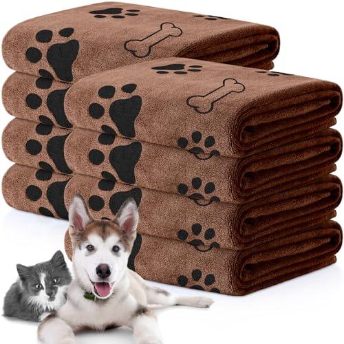 Chumia 8 Pcs Dog Towels for Drying Dogs Cats Pet Towels Bulk Puppy Microfiber Fast Drying Paw Bath Bathing Supplies Absorbent for Medium Pets(40 x 24 Inch,Dog Paw and Bone,Coffee)