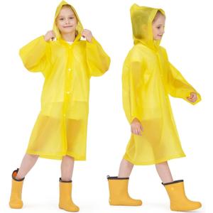 Opret 2 Pack Raincoats for Kids, Reusable Rain Ponchos with Hood and Sleeves Waterproof Rain Coats for Boys and Girls