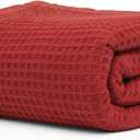 Salt Earth GOTS Certified 100% Organic Cotton Throw Blanket, 55"x60" Waffle Blankets & Throws for Bed, Throw Blanket for Couch, Cozy Christmas Blankets and Throws for Christmas Gifts (Red Dahlia)