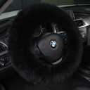 Andalus Luxurious Australian Sheepskin Long Wool Fuzzy Steering Wheel Cover, Anti-Slip 15 Inch Fluffy Steering Wheel Cover Offers a Plush Feel, Eco-Friendly Sheepskin Steering Wheel Covers (Black)