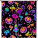 Neon Halloween Shower Curtain Colorful Pumpkin Mushroom Star Gothic Mysterious Spooky Fabric Decorative Bathroom Curtains with Hooks for Party,Black Purple Yellow