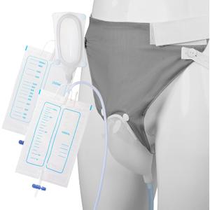 Wearable Urine Collector Set for Men with Reusable Silicone Urine Catcher Breathable Fixed Pants 2 Urine Bags 2000ml 1000ml Adjustable Elastic Belt Design for Home and Travel Use, Elderly Grey