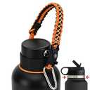 QeeCord 2.0 Paracord Handle for Hydroflask 2.0 Wide & Standard Mouth Water Bottles Strap Carrier with New Safety Ring Holder, 12oz - 64oz (Orange)