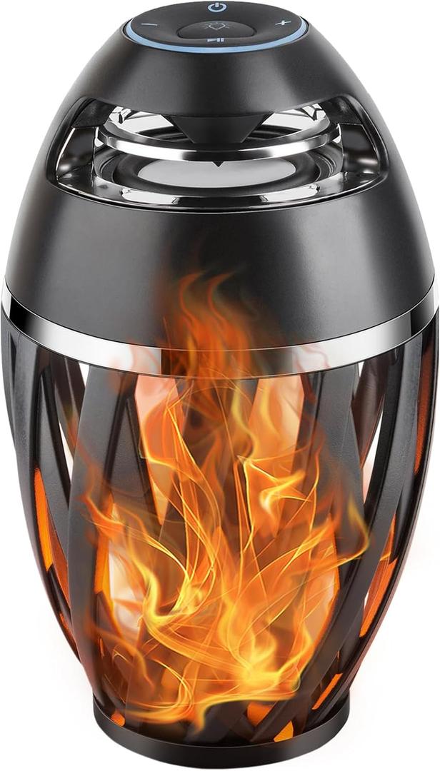 Tioneger Flame Outdoor Bluetooth Speaker, LED Table Lamp with Flame Light, Portable Wireless Waterproof LED Flickers Speaker with Handle, Gifts for Men (A1)