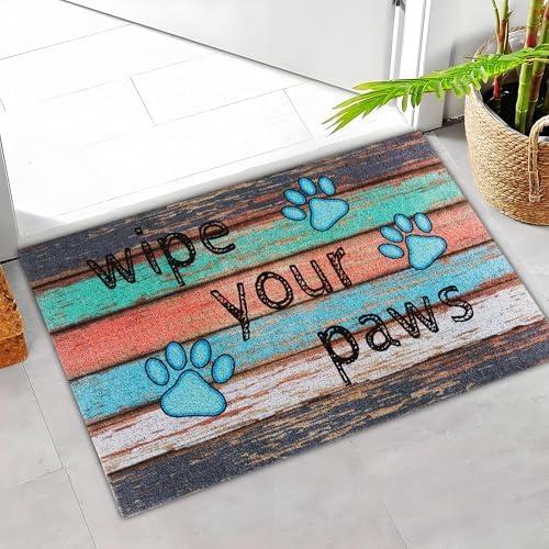 Darkyazi Colorful Door Mat 23.6" x 35.4" Waterproof and Stain-Resistant Front Door Mat, Low-Profile Floor Mats, PVC Non-Slip Doormat for Outdoor/Indoor Entrance/Kitchen(Dog Claw Floor)