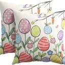Kawani Happy Easter Pillow Covers 18x18 Inch Colorful Easter Egg Floral Print Outdoor Throw Pillow Covers Set of 2 Rustic Holiday Pillowcases Square Cushion Covers for Couch Home Decor