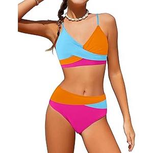 WIQI Girls Swimsuit Bikini Set 2 Piece Bathing Suits Color Block Criss Cross Swimwear Size 13-14year