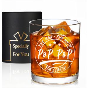 Pop Pop Gifts, Pop Pop The Man The Myth The Legend Whiskey Glass, Funny Gifts for Pop-Pop Grandpa Grandfather from Granddaughter Grandson 10 OZ Old Fashioned Glass with Gift Box